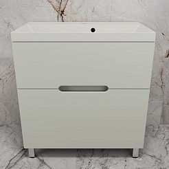 Style Line Тумба с кварцевой раковиной жасмин Матис 80 олива – фотография-2